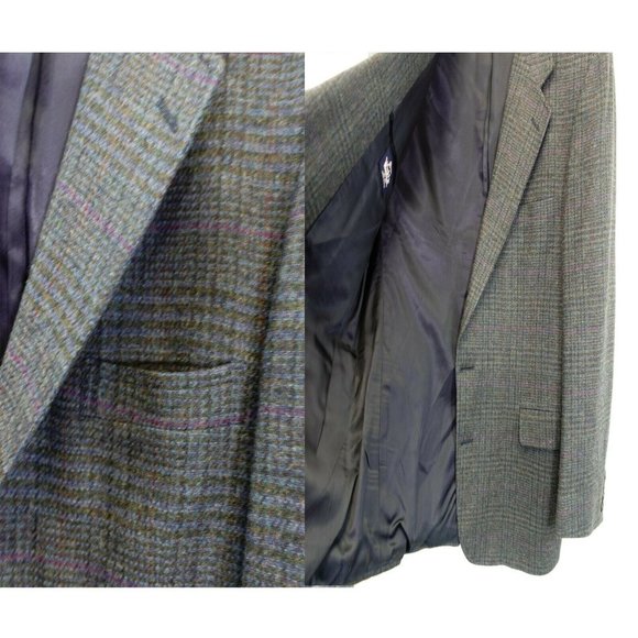 WOOLRICH Plaid Suit 42 Large Mens Wool Black Tweed Blazer Coat Notched Collar - Picture 9 of 12